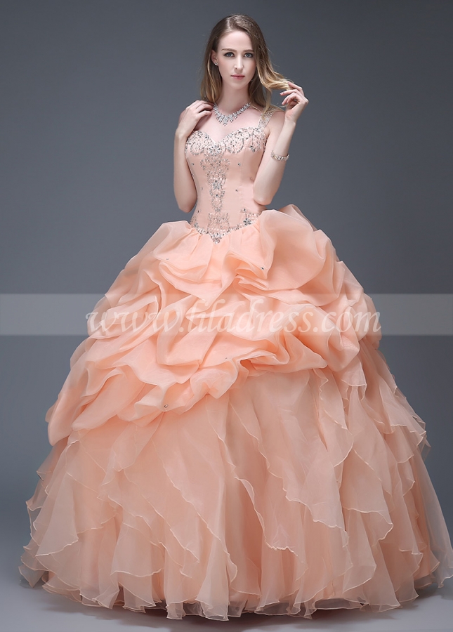 Gorgeous Organza Sweetheart Neckline Ruffled Ball Gown Quinceanera Dresses