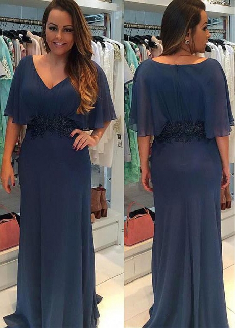Wonderful Chiffon V-neck Neckline Sheath/Column Mother Of The Bride Dress With Beaded Lace Appliques