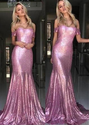 Eye-catching Sequin Lace Off-the-shoulder Neckline Mermaid Prom Dress