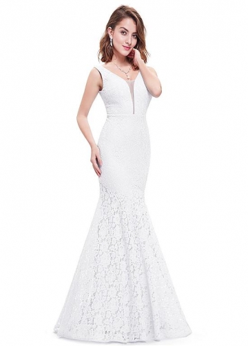Alluring Lace V-neck Neckline Floor-length Mermaid Prom Dress