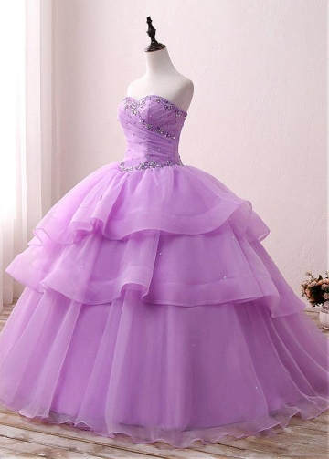 Brilliant Organza & Satin Sweetheart Neckline Floor-length Ball Gown Quinceanera Dresses With Beadings
