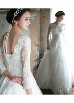 Delicate Tulle Bateau Neckline A-line Wedding Dress With Beadings & Lace Appliques