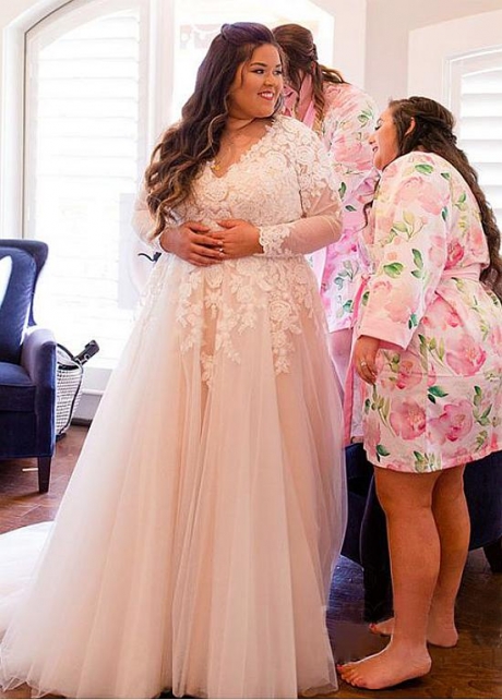 Cheap Alluring Tulle Neckline Plus Size Wedding With Beaded Lace Appliques Online Liladress.com