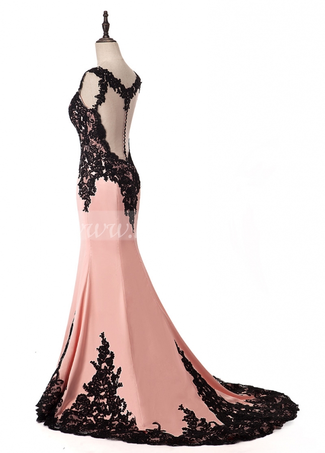 Marvelous Tulle & Acetate Satin Scoop Neckline Mermaid Formal Dress With Embroidery