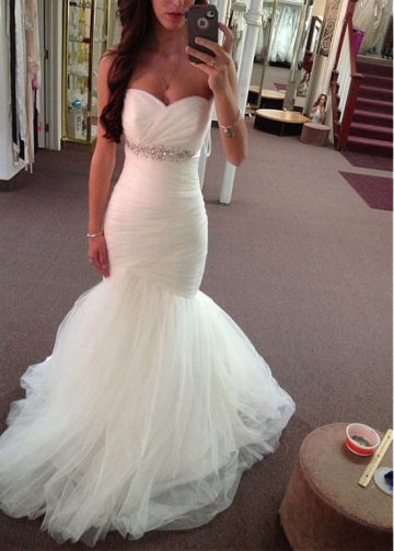 Delicate Tulle Sweetheart Neckline Mermaid Wedding Dress With Belt