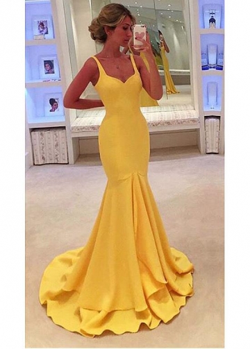 Amazing Yellow Simple Mermaid Evening Dresses