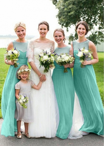 Charming Chiffon Jewel Neckline A-line Bridesmaid Dresses