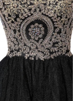 Black Tulle Sweetheart Neckline A-line Homecoming Dresses with Lace Appliques