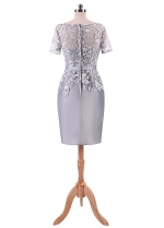 Popular Lace & Taffeta Bateau Neckline Short Sleeves Sheath/Column Mother Of The Bride Dresses With Belt