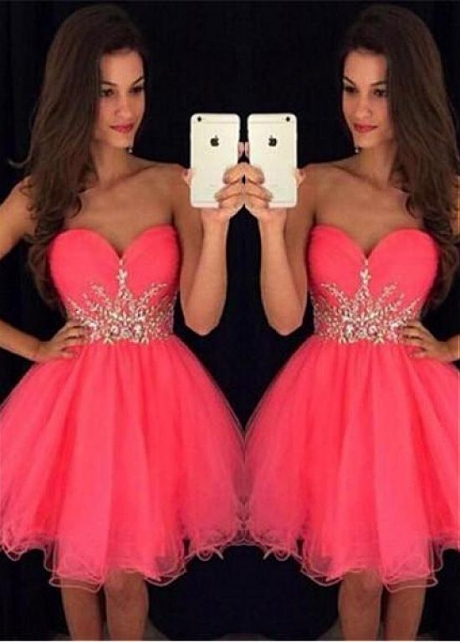 Sexy Tulle Sweetheart Neckline Short A-line Homecoming Dresses With Beadings