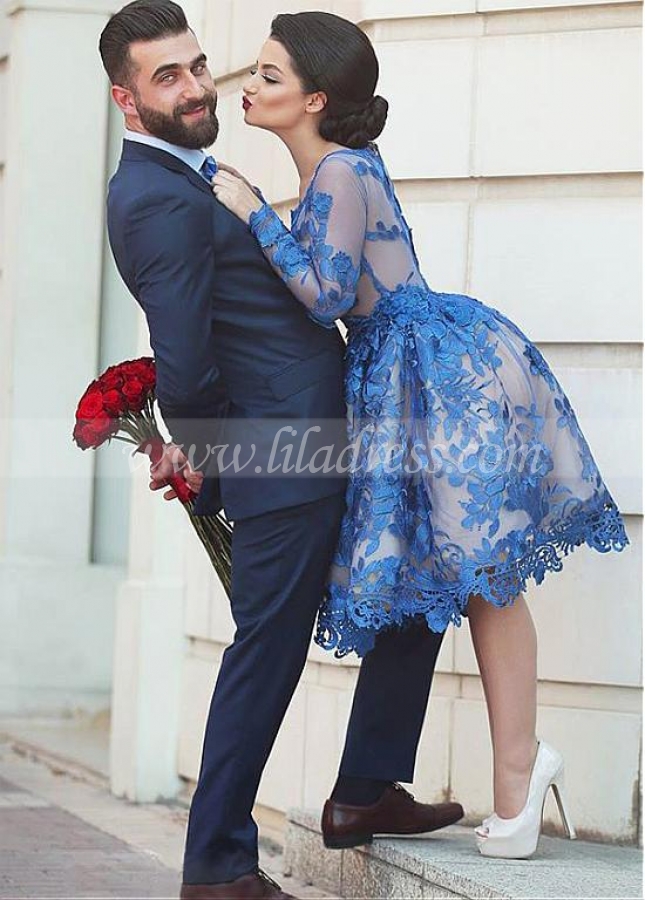 Amazing Tulle Jewel Neckline A-line Homecoming Dresses With Sleeves