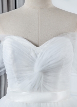 Marvelous Tulle Off-the-shoulder Neckline A-line Wedding Dress With Lace Appliques & Belt
