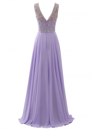 Exquisite Chiffon Scoop Neckline A-Line Prom Dresses With Beadings