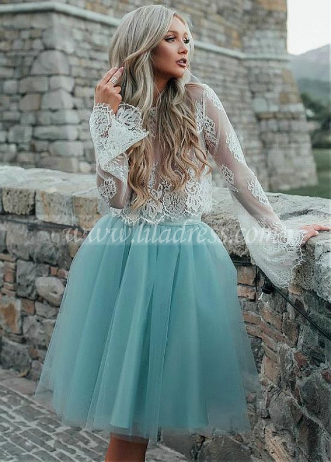 Fantastic Lace & Tulle Jewel Neckline Tea-length Ball Gown Homecoming Dresses