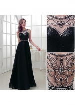Attractive Chiffon Bateau Neckline A-Line Prom Dresses With Beadings