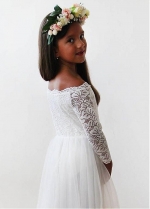 Elegant Tulle & Lace Off-the-shoulder Neckline Full-length A-line Flower Girl Dresses