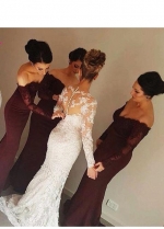 Affordable Burgundy Long Wedding Party Dress for Bridesmaid