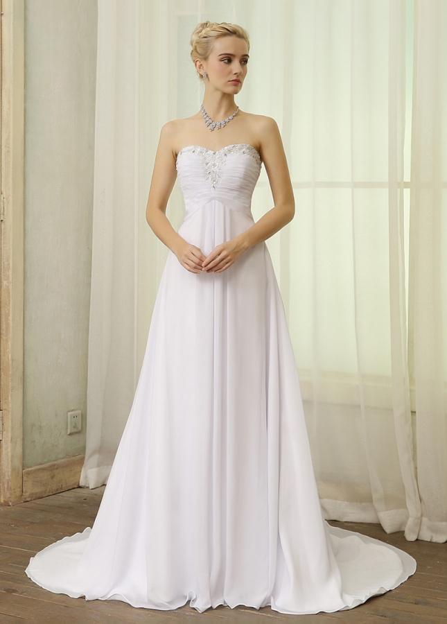 Cheap Elegant Chiffon Sweetheart Neckline A-line Wedding Dresses With ...