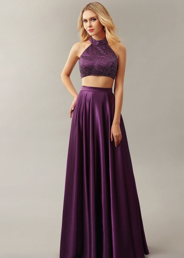 Bead Rose Purple Two Piece Prom Dresses 2023 Formal Dress