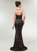 Excellent Sequin Lace Jewel Neckline Sheath/Column Evening Dress