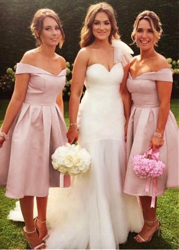 Modest Satin Off-the-shoulder Neckline A-line Bridesmaid Dresses