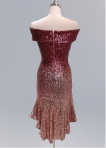 Brilliant Sequins Lace Off-the-shoulder Neckline Hi-lo Sheath/Column Cocktail Dress