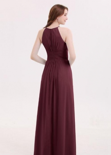 Cabernet Long Chiffon Wedding Guests Dresses with Pleated Bodice