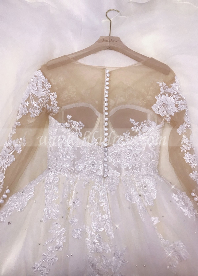 Cheap Cathedral Train Wedding Dress with Lace Long Sleeves Online ...