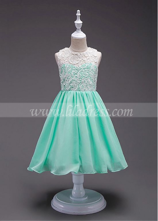 Marvelous Lace & Chiffon Jewel Neckline A-line Flower Girl Dress