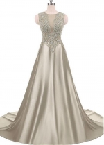 Unique Tulle & Satin Scoop Neckline Floor-length A-line Mother Of The Bride Dresses With Beaded Lace Appliques