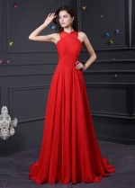 Glamorous Chiffon High Collar Neckline A-Line Prom Dresses