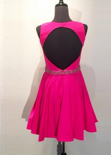 Fuchsia Satin A-line Short Homecoming Dresses with Hollow Back