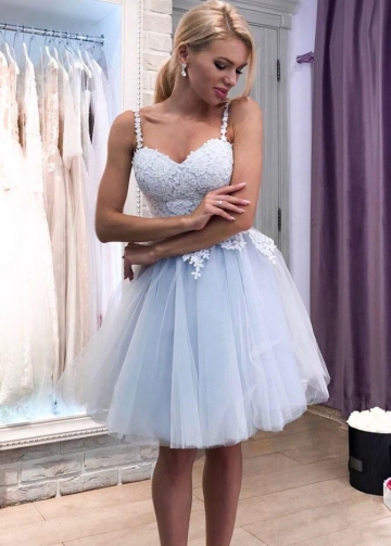 Lace Sweetheart Dusty Tulle Homecoming Party Dress with Shoulder Straps