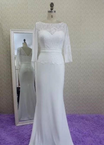Lace and Chiffon Wedding Dress with Sleeves