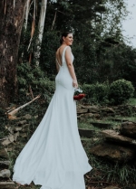 Plunging V-neckline Simple Italian Satin Wedding Dresses with Cathedral Train