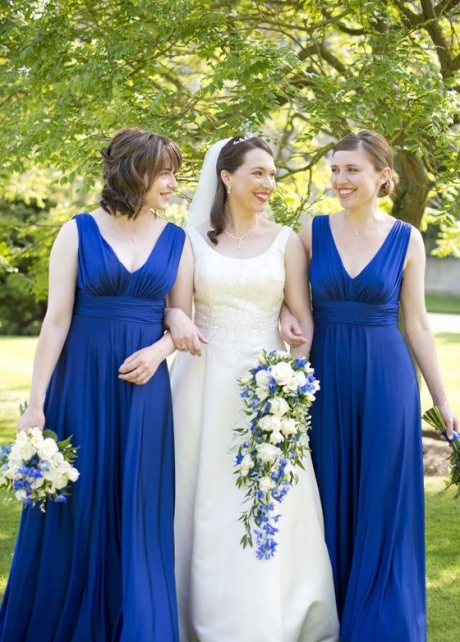 Cheap Ruched V-neckline A-line Blue Wedding Party Dresses vestido
