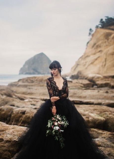 unique black lace wedding dresses