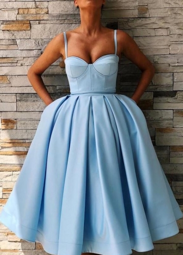 Short Sky Blue Prom Dresses Sweetheart Satin Skirt