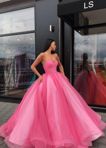 Sweetheart Prom Ball Gown Dresses Tulle Skirt Satin Inside