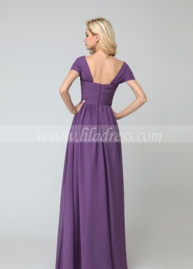 Wrapped Shoulders Chiffon Long Wedding Party Dress for Bridesmaid